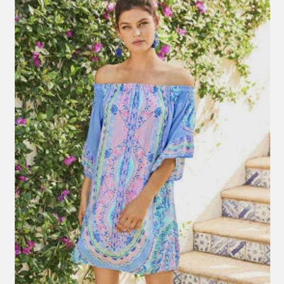 $178 NWT LILLY PULITZER FAWNA OFF SHOULDER DRESS SEASIDE SHINDIG ENGINEERED XL - Picture 6 of 9